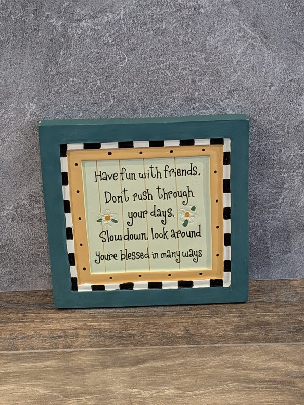Decorative Teal Wooden Plaque Sign Tile Inspirational Quote Friends Blessings