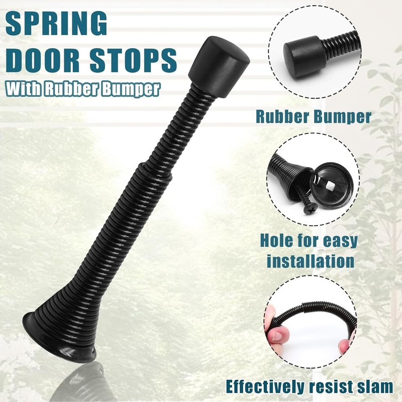 6 Pack Spring Long Door Stopper 3-4 Inch Black Door Stops, Stainless Steel, W... gallery