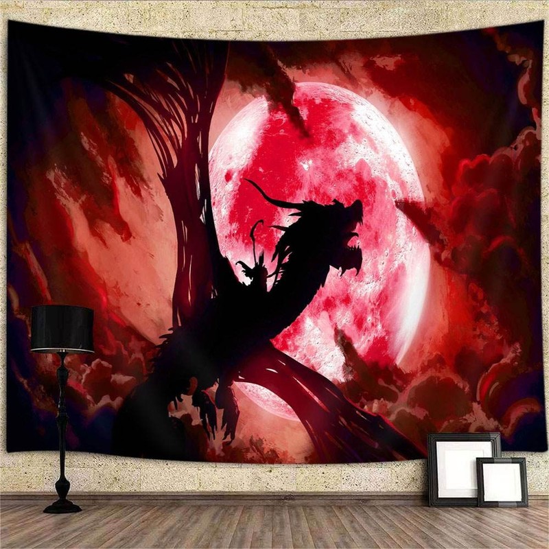 Fantasy Knight Monster Extra Large Tapestry Wall Hanging Art Posters Blood Moon