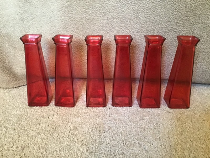 6 Tapered Red Glass Square Bud Vase 1 3/4″ W x 7 3/4″ H Greenbrier International