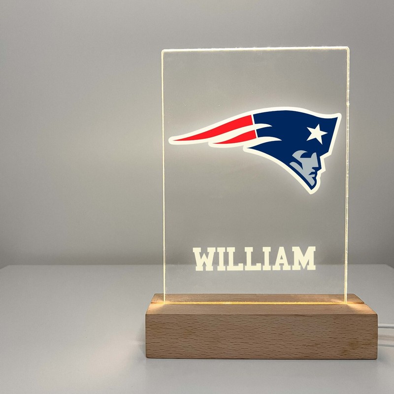 New England Patriots Football Fan Player Sport Wood Base Night Light Up Lamp LED gallery