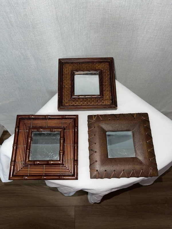 3 piece Intercontinental Art Brown Wood Square Photo Frame 2×2 in Hanging 5×5″