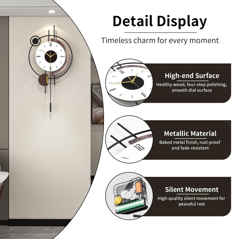 Modern Wall Clock for Living Room Decor Large Decorative Metal Silent Wall Cl... gallery