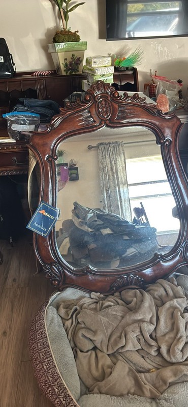 Ashley Ornate Carved Wood Framed Accent Mirror, Brown Bronze, Vertical gallery