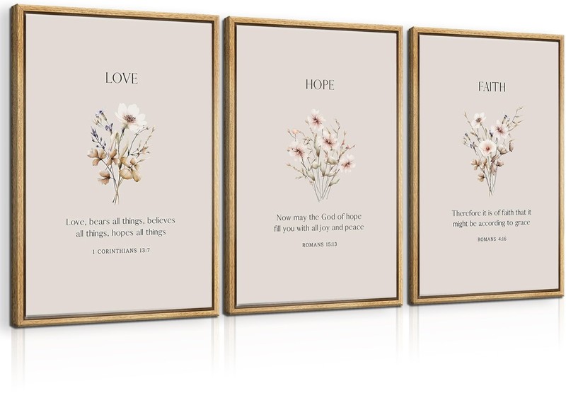 3Pcs Christian Flower Canvas Wall Art Scripture Floral Wall Decor Bible Verse…
