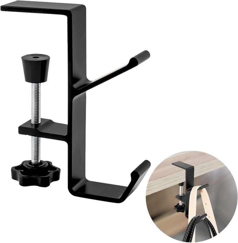 Desk Mount Bag Holder Hook Clamp-On Backpack Hanger Portable Black
