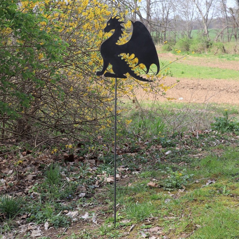 Metal Dragon Garden Sign, Fantasy Steel Yard Art Decor