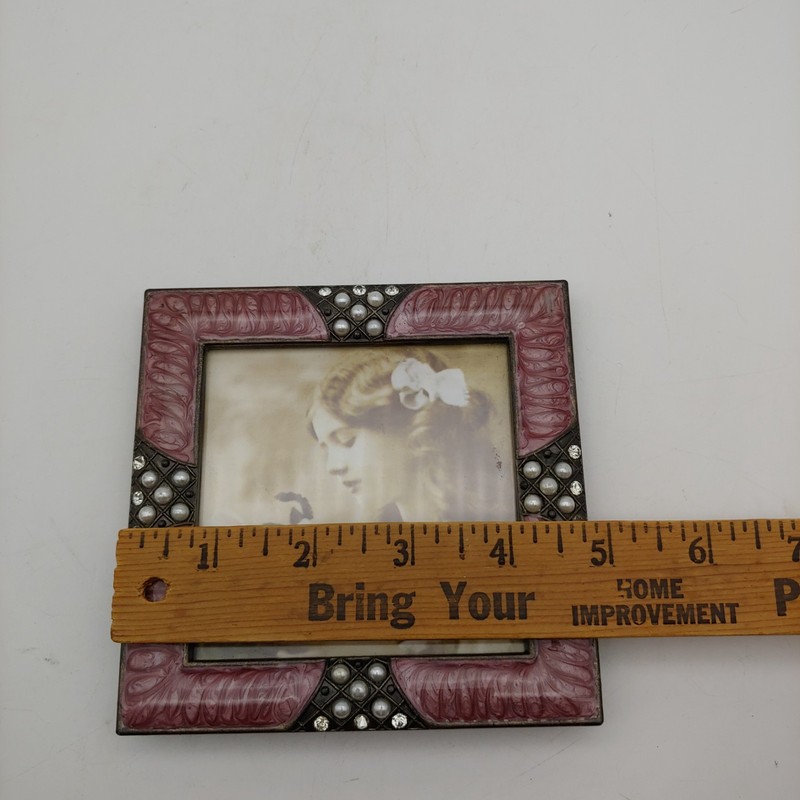 Ornate Enamel Pearl & Rhinestone Photo Picture Frame - 4x4 Square Purple Silver gallery