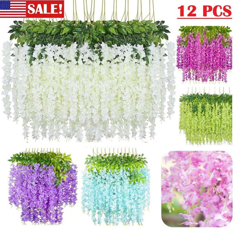 12Pcs 3.6ft Artificial Wisteria Vine Hanging Flower Wedding Garden Colorful USA