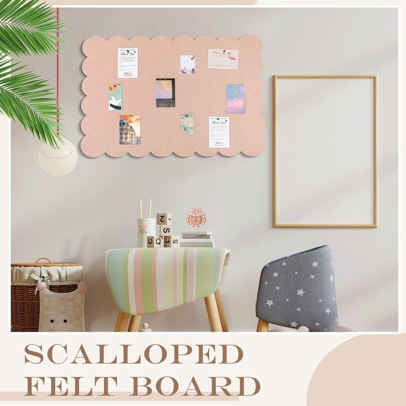 Felt Bulletin Board 36x24 Inches Scalloped Edge Pink Wall Magnet Pin Cork gallery
