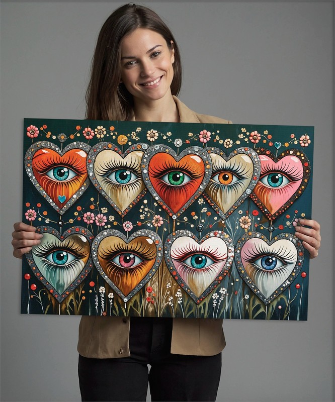 Psychedelic Heart Eye Art Canvas Print: Gothic Jewel-Toned Decor Ready to Hang gallery