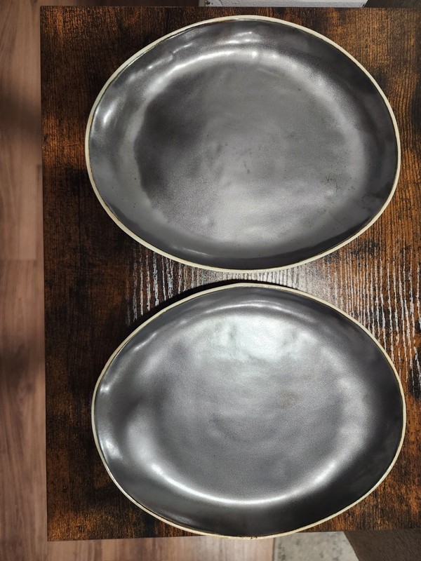 PRE-OWNED CRATE & BARREL Decorative Plates (CHARCOAL BLACK WITH GOLDISH TRIM)