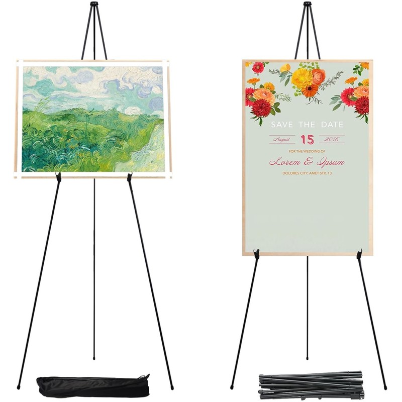 Portable 63″ Black Easel Tripod for Posters & Wedding Signs – Easy to Assemble