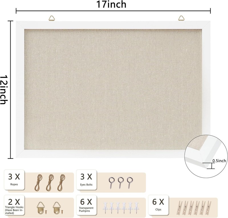 Versatile 12"x17" Hanging Cork Board with Linen Design for Creative Spaces gallery