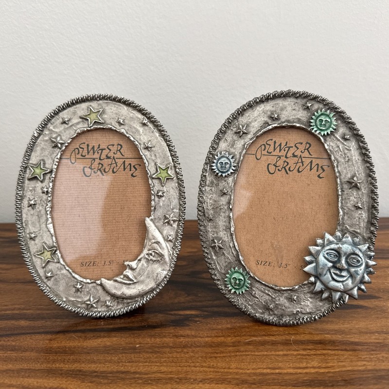 Barron Pewter Picture Frames 6”x4.5” Heavy boho celestial moon stars frames
