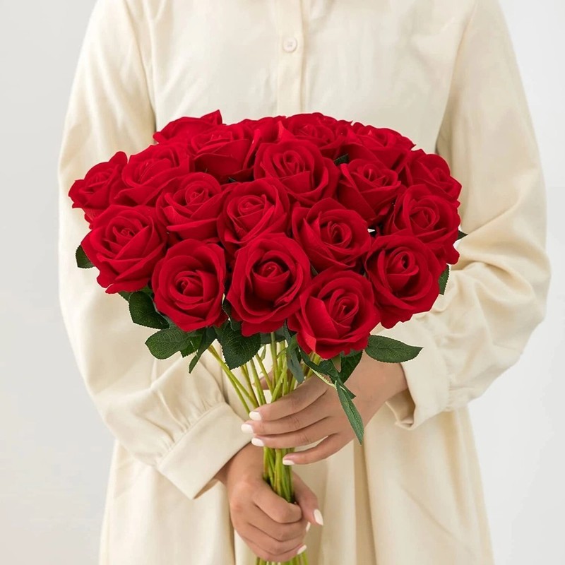 10× Red Silk Roses Artificial Flowers Realistic Bouquet Home Decor Xmas Gifts gallery
