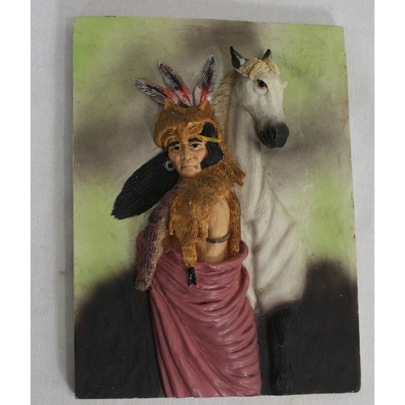 Native American Style Horse Warrior 3D Wall Plaque Western Decor 7.5″