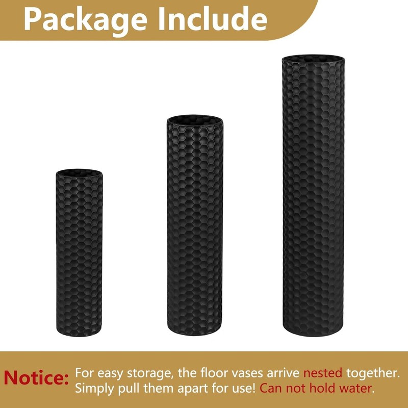 Black Tall Floor Vase - Set of 3 Extra Large Metal Decorative Vases for Living R gallery