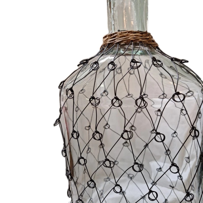 Large Wire & Rattan Wrapped Clear Decorative Glass Bottle 18"x9" XC HEAVY gallery