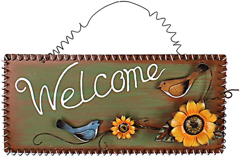 Vintage Sunflower Decor Welcome Sign for Front Door, Garden Themed Welcome Door