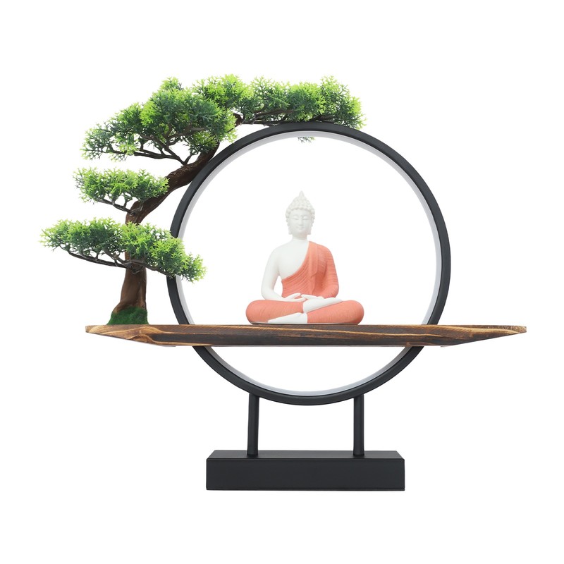 Desktop Decorative Buddha Statue Ornament Home Decor with Green Artificial Tree gallery