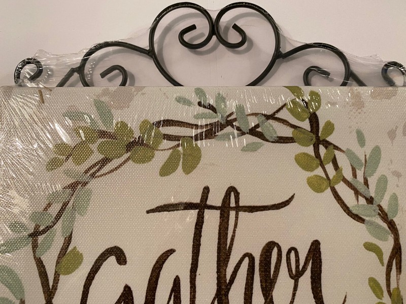 Farmhouse Gather canvas sign 8 x 8 inches new metal top gallery