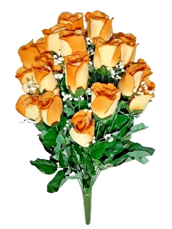 22″ Tan Light Brown Microfiber 24-Rose Bush Dewdrops Silk Flower Wedding Decors