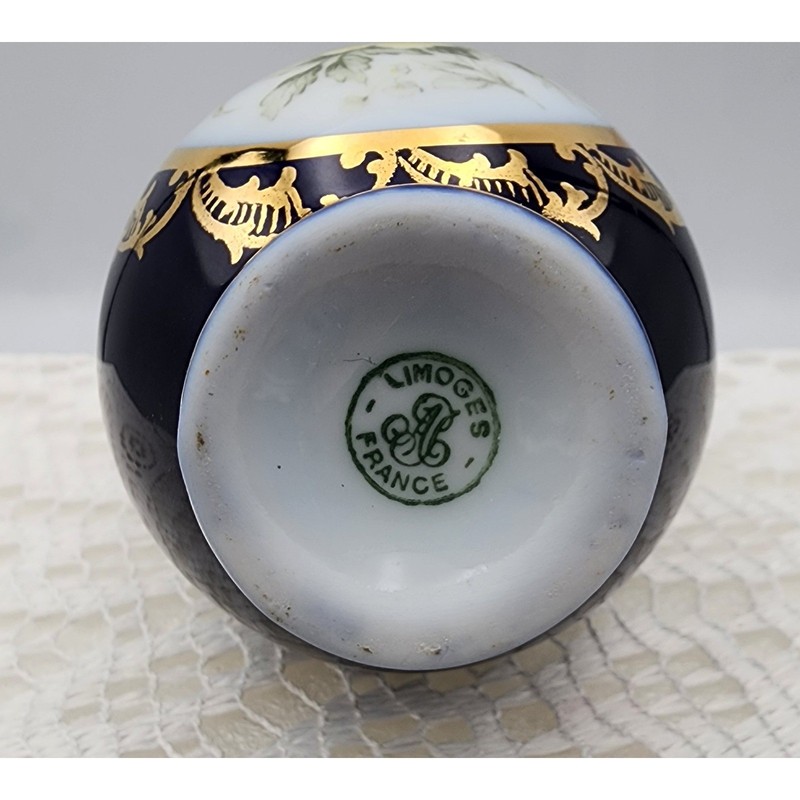 Limoges France Porcelain Vase Black Gold Floral Accent Elegant Decor gallery