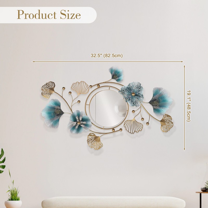 Ginkgo Leaf Metal Wall Mirror Decoration Modern Wall Art Hanging Christmas Gift