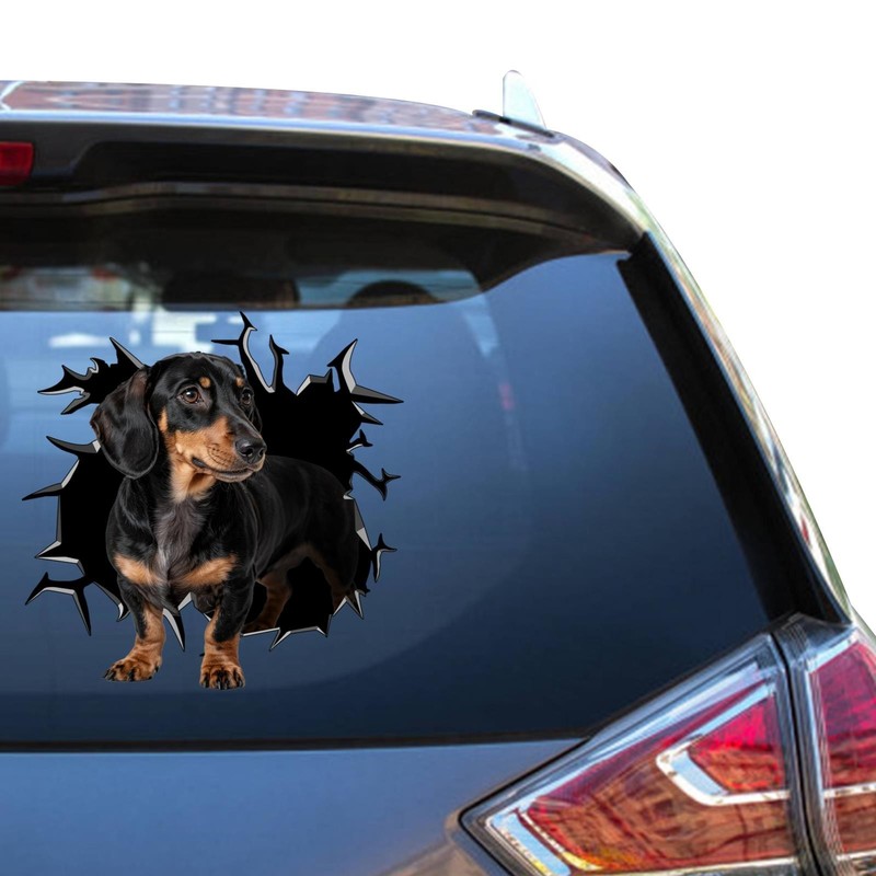 Dachshund Car Window Decal Funny Dog Cracked Glass Illusion Sticker