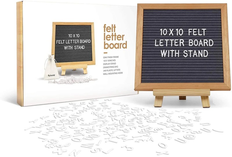 Flybold Felt Letter Board Announcement Adjustable Tripod Stand Grey 10×10 Inch