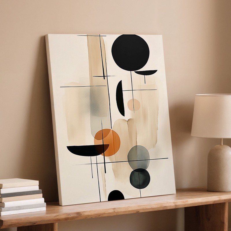 Modern Abstract Geometric Canvas Wall Art In Neutral Black And Beige Tones Home gallery