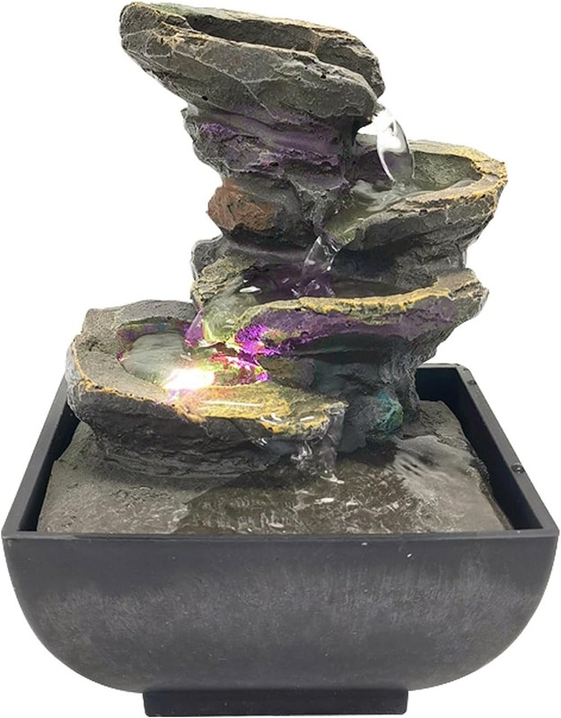 Indoor Tabletop Fountain 4Tier with Light Natural Waterfall Sounds for Zen Decor