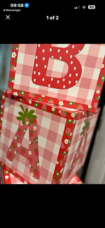 Set Berry Sweet Strawberry Gingham Small Cube Decorative Lidded Boxes, Red/White