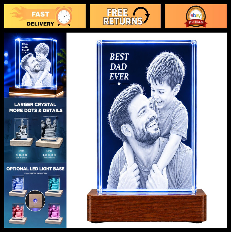 Custom 3D Crystal Photo with LED Light Base | Personalized Gift for Birthdays, M