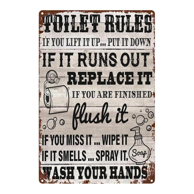 Metal Sign 8×12 inch Square Wall Art Bathroom Rules Decor