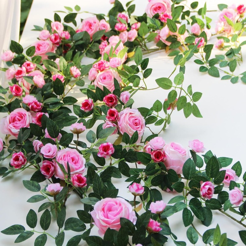 2 PCS 12FT Bendable Flower Garland, Artificial Rose Vine Hanging Floral Garland