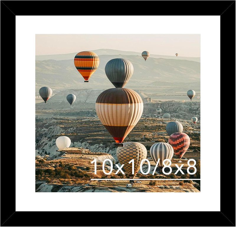 10X10 Picture Frame with Mat, Display 8X8 with Mat or 10X10 Without, Wood Square