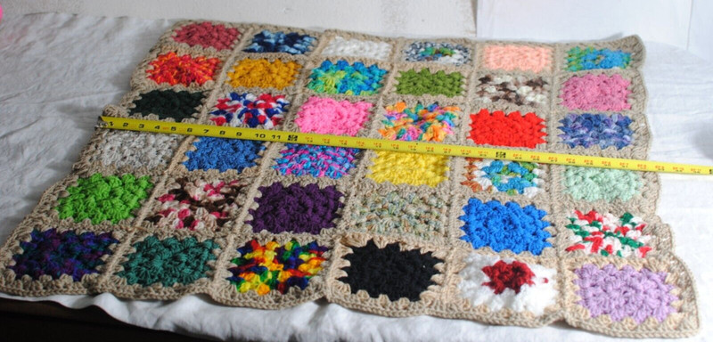 Hand Knit Afghan Colorful Squares Lap Blankets 32 x 32 in gallery