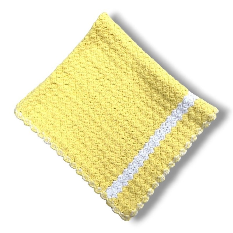 Vintage Crocheted Yellow Baby Afghan with White Border Gender Neutral gallery