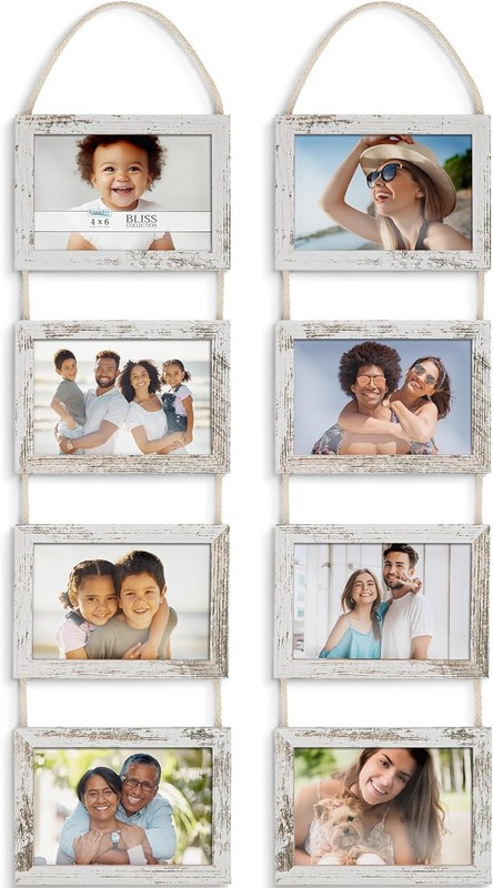 4×6 Wall Hanging Picture Frames Collage with 8 Openings – Distressed White