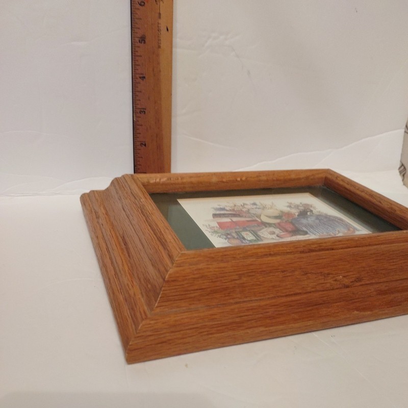 Signed 2- 5 x 7 Thick Vintage Solid Oak Frames Glass Wood Farmhouse Country Wall gallery