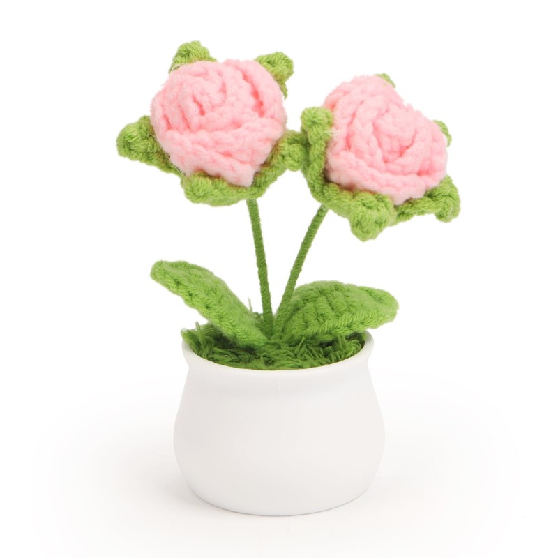 Handmade Crochet Rose in Pot-Amigurumi Yarn Rose Plant with Soft Yarn, Cute D…