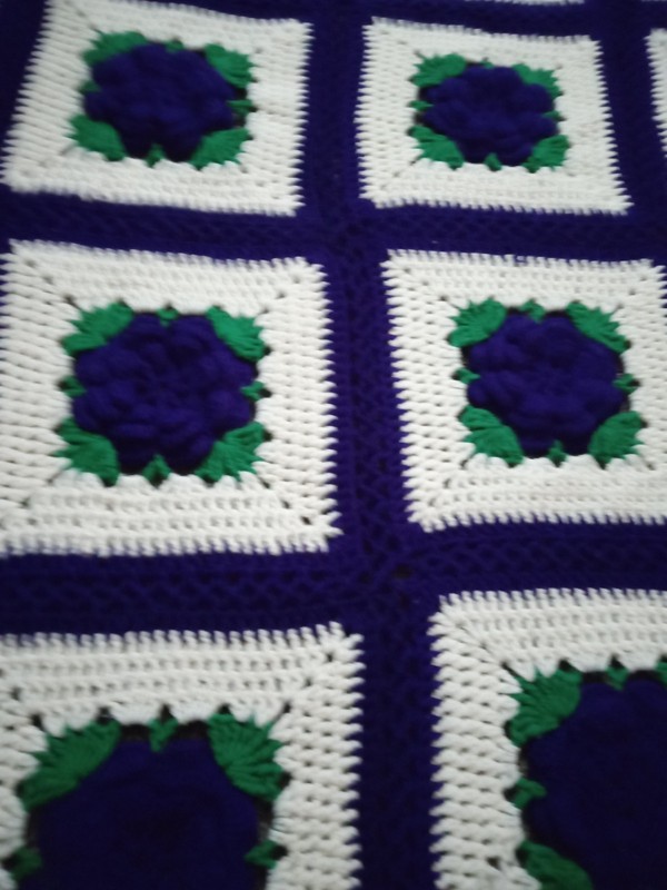 Vintage Afghan Purple Green And White Flowers 43 Wide By 52 Long gallery