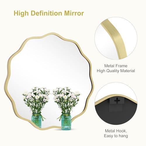 Round Wavy Mirror for Wall Decorative 24 inch, Modern Round 24"L x 24"W Gold gallery