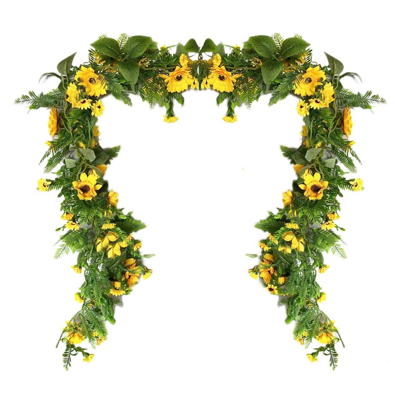 3 Pack Artificial Sunflower Garland Fake Hanging Garland Yellow Sunflower Vin…