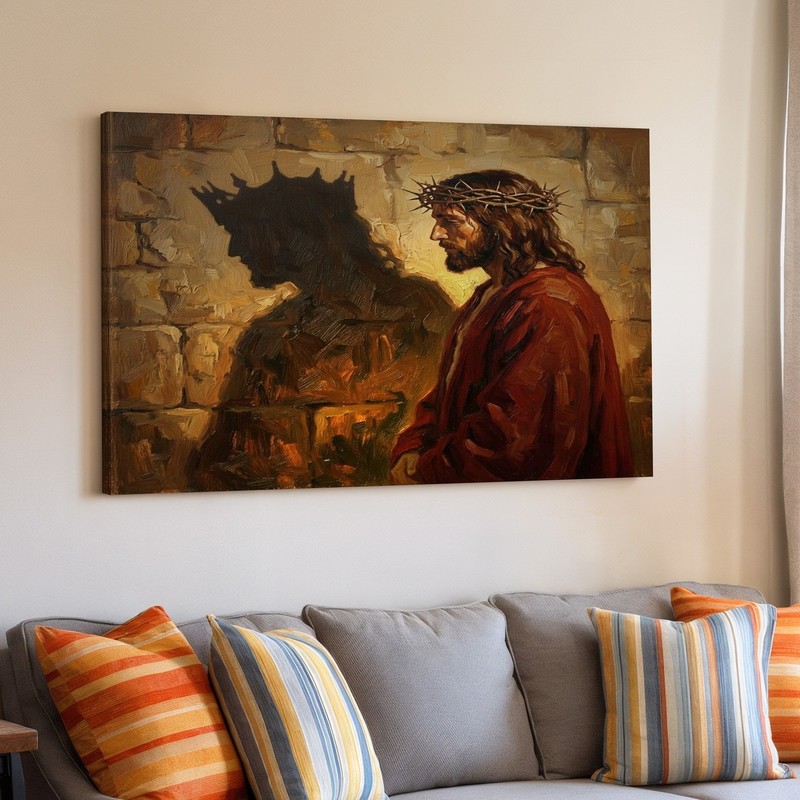 Jesus Christ with Crown of Thorns Shadow Wall Art Canvas Print Religious Decor gallery