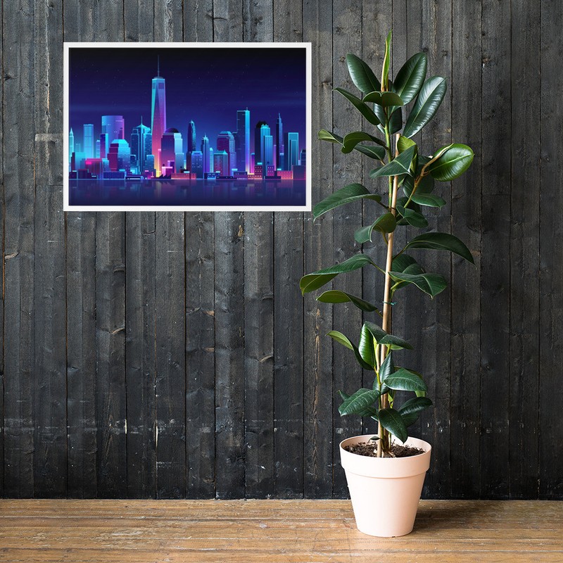 Extra Large Framed Neon City Painting 61x91cm
