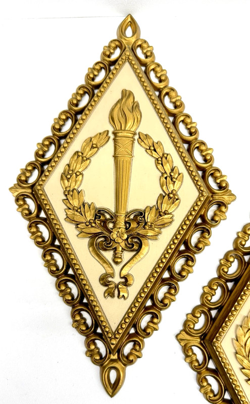 VTG Homco Dart IND Wall Decor Gold Baroque Plaque Hollywood Regency Set of 4 USA gallery