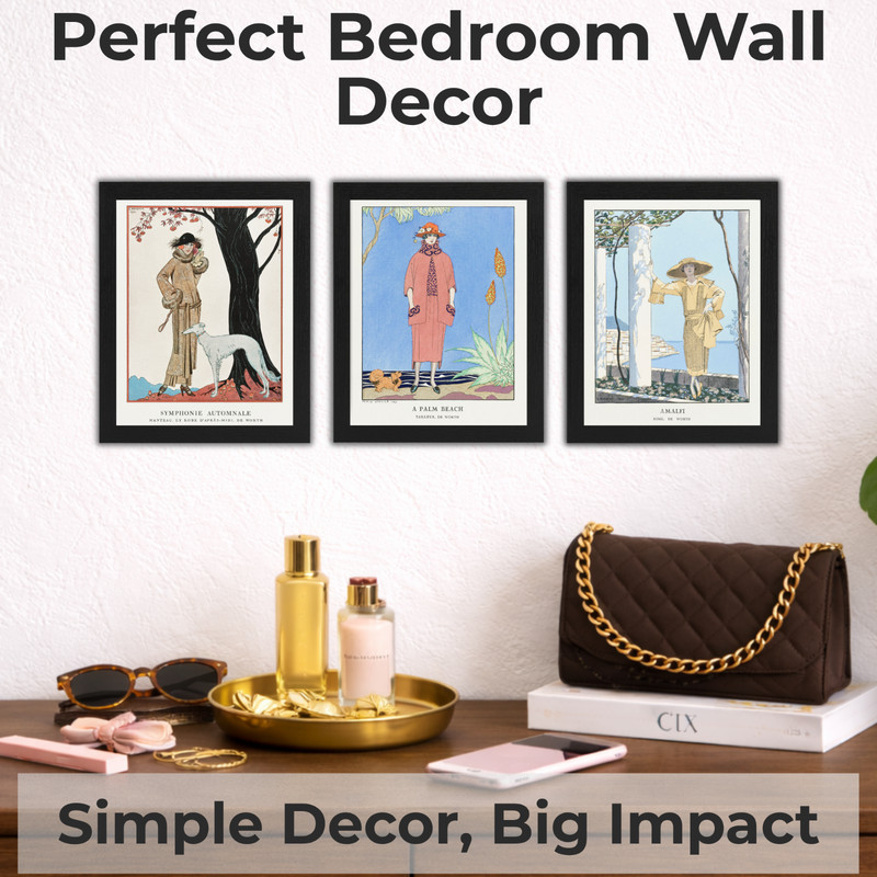Coastal Wall Art Set of 3 Framed 8x10 Vintage Fashion French Poster Decor Barbie gallery